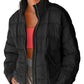 Pocketed Plaid Quilted Zip Up Winter Coat