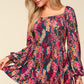 Peplum Floral Square Neck Blouse