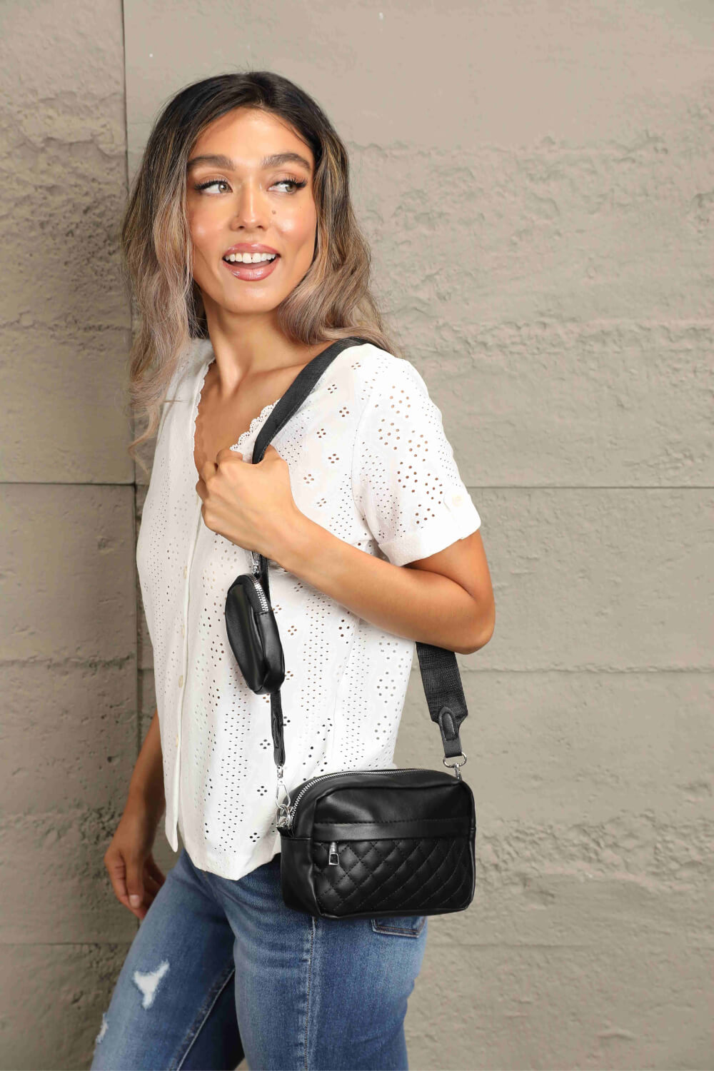 PU Leather Shoulder Bag with Small Purse