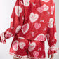 Valentine’s Day Lace Detail Heart Print Collared Neck Top and Shorts Lounge Set