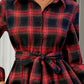 Tied Plaid Long Sleeve Mini Dress