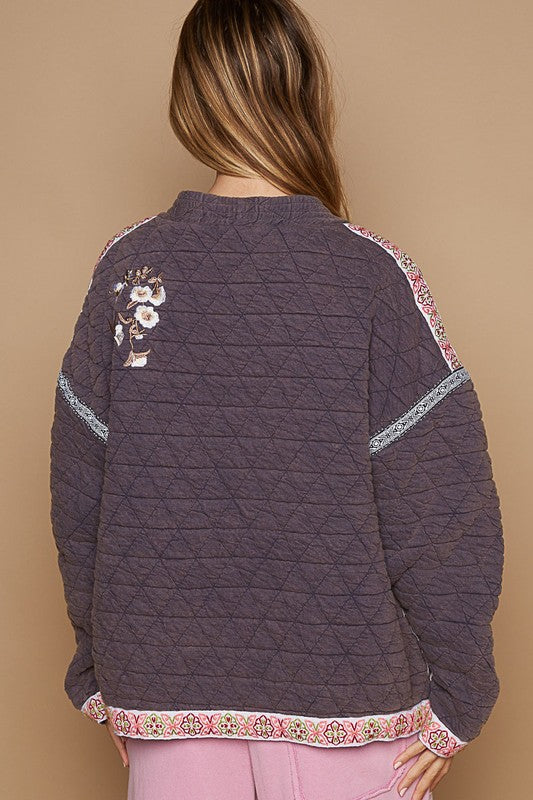 Embroidered Open Front Long Sleeve Jacket