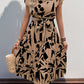 Tied Pleated Printed Cap Sleeve Dress