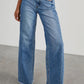 Raw Hem Wide Leg Jeans with Pockets