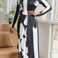 Asymmetrical Slit Round Neck Long Sleeve Midi Dress