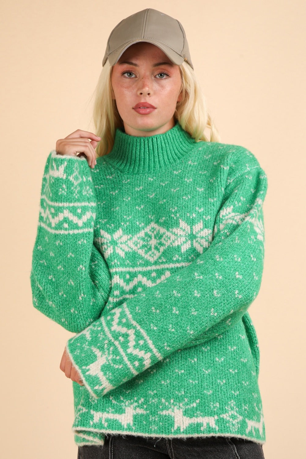 Christmas Element Mock Neck Long Sleeve Sweater