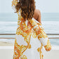 Printed Plunge Halter Neck Swimwear and Cardigan Set