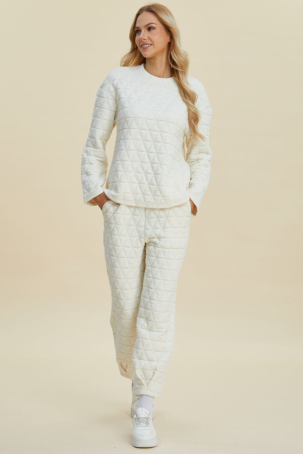 Texture Round Neck Long Sleeve Top and Pants Set