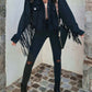 Fringe Button Up Long Sleeve Denim Jacket