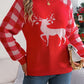 Reindeer Plaid Round Neck Long Sleeve Sweater