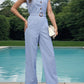 Half Button Collared Neck Wide Leg Jumpsuit