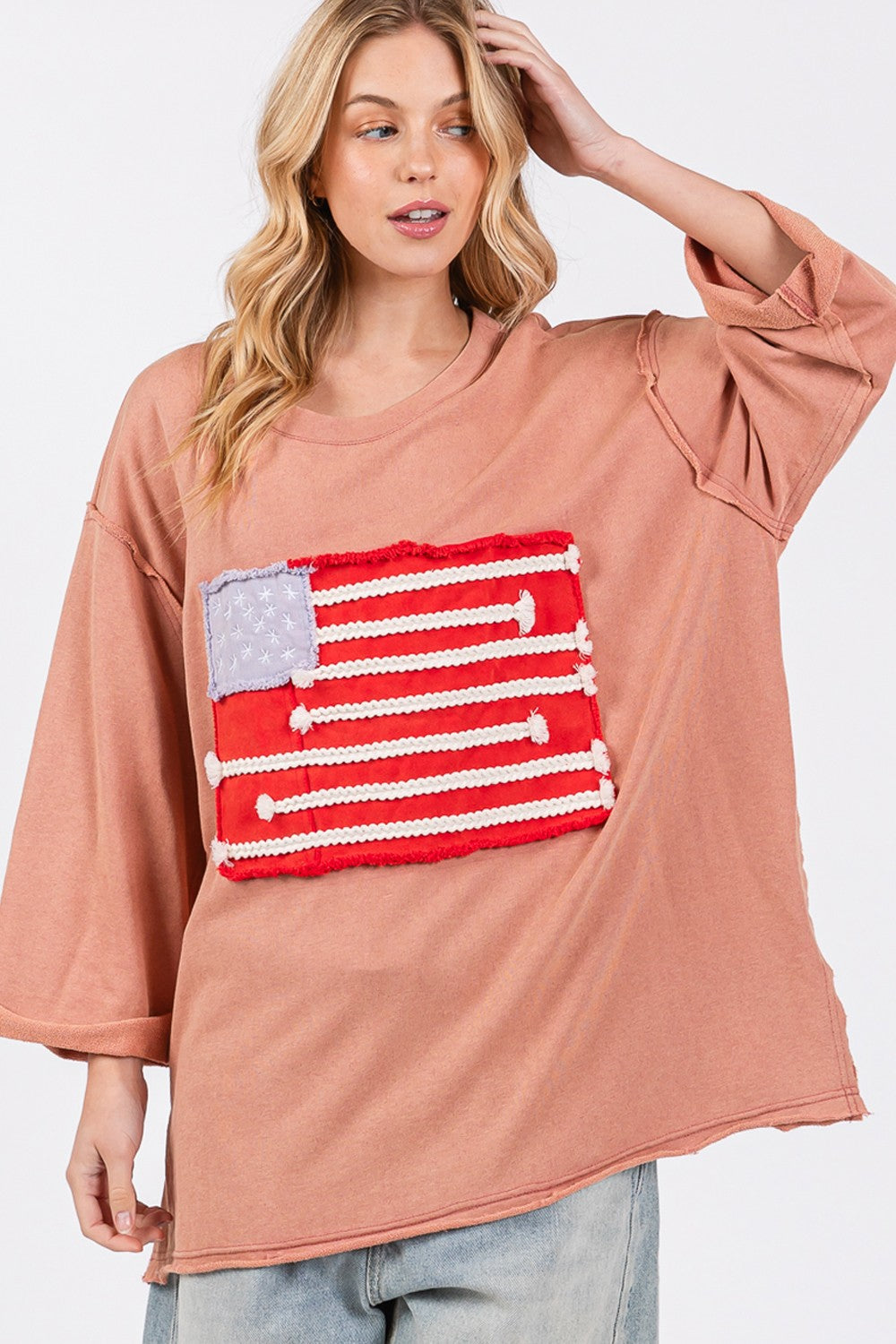 American Flag Patch Drop Shoulder T-Shirt