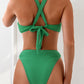 Textured Tied V-Neck Three-Piece Swim Set