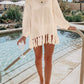 Openwork Tassel Hem Long Sleeve Knit Cover Up