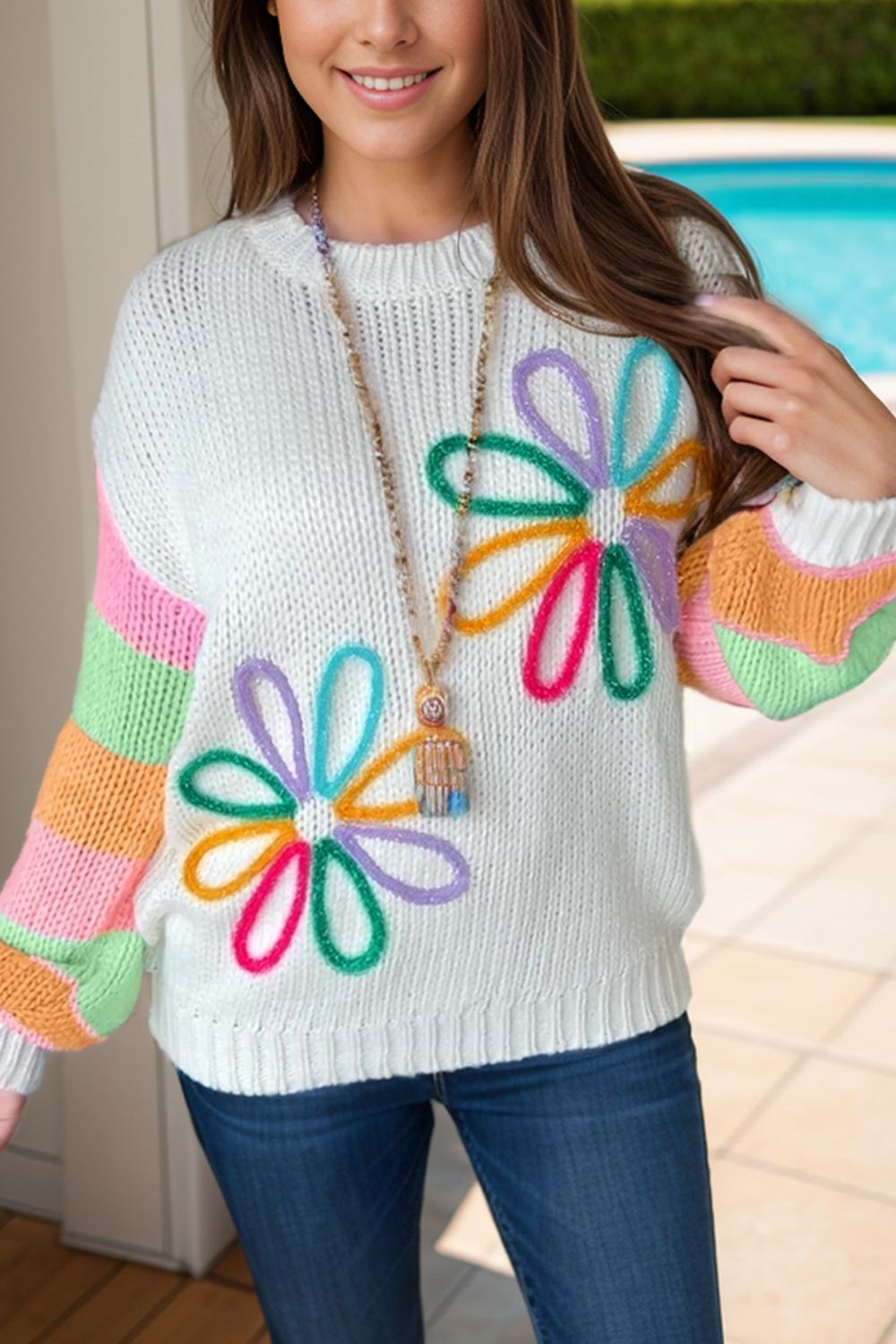 Color Block Round Neck Sweater