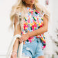 Floral Mock Neck Short Sleeve Blouse