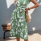 Tied Pleated Printed Cap Sleeve Dress