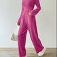 Ribbed V-Neck Long Sleeve Top and Pocketed Pants Set