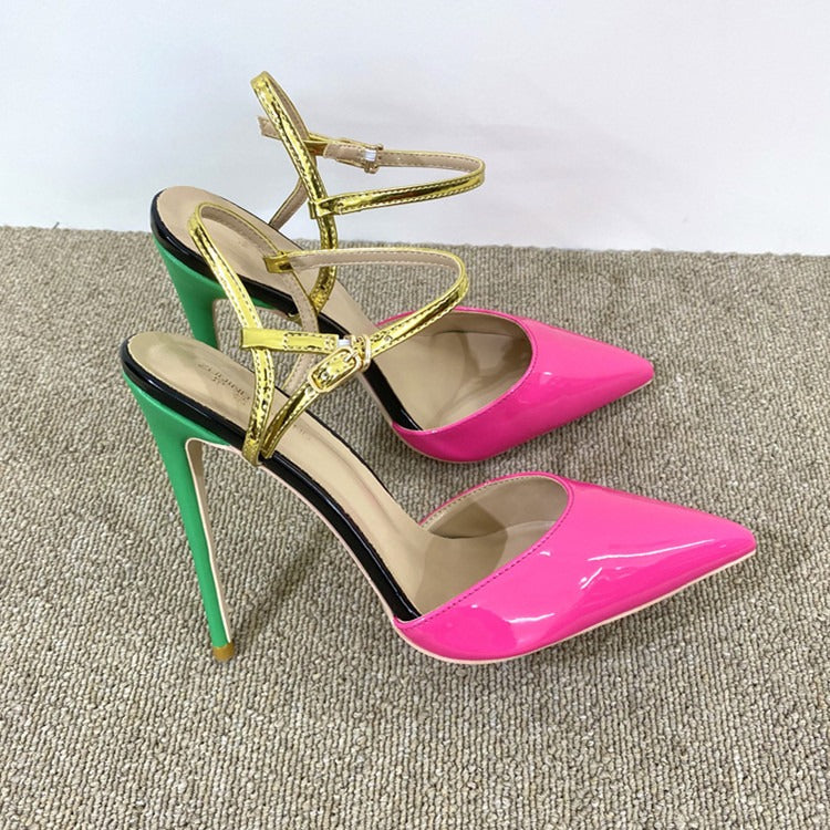 Color Block Pointed Toe High Heel Shoes