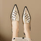 Pointed Toe Hollow Out Low Heel Mules