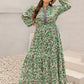 Plus Size Printed Notched Long Sleeve Maxi Dress