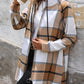 Drawstring Plaid Zip Up Long Sleeve Hooded Outerwear