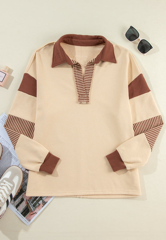 Color Block Johnny Collar Long Sleeve Sweatshirt