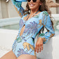 Cutout Printed Balloon Sleeve One-Piece Swimwear