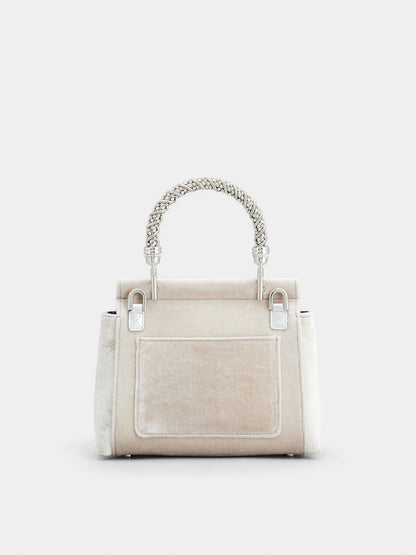 Velvet Rhinestone Crossbody Bag with Metal Handle