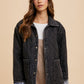 Quilted Printed Lining Snap Down Denim Jacket