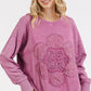 Flower Patch Side Slit Mineral Wash Round Neck Sweatshirt