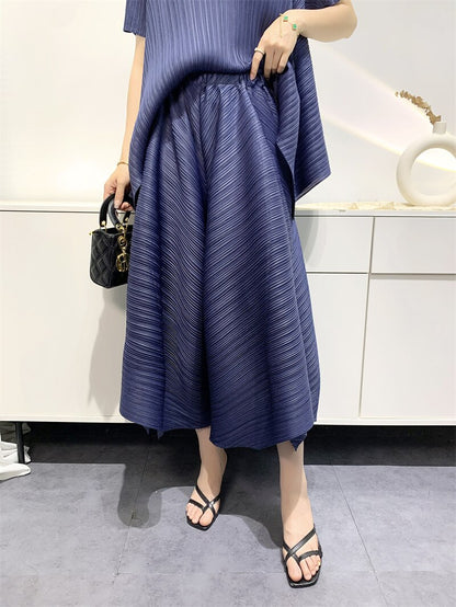 Miyake Pleated Irregular Hem Top and Cropped Pants Set