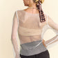 Sparkling Rhinestone Sheer Mesh Round Neck Top