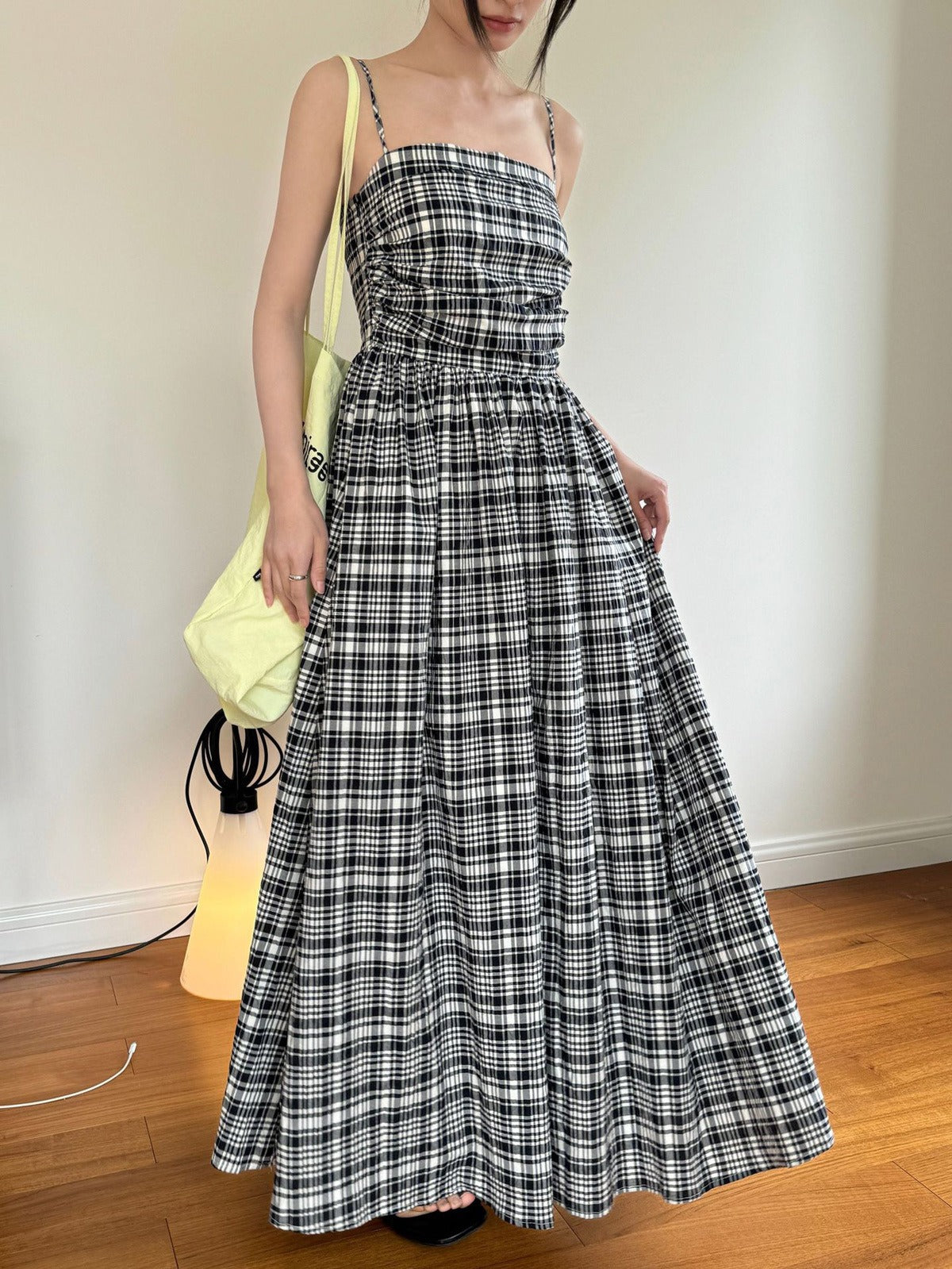 Checkered Sleeveless A-Line Maxi Dress