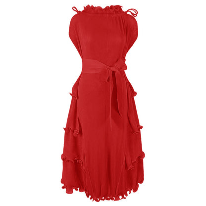 Miyake Pleated Ruffles Layered Sleeveless Midi Dress