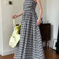 Checkered Sleeveless A-Line Maxi Dress