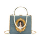 Portrait Faux Pearl Metal Handle Shoulder Bag