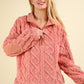 Fuzzy Fleece Half Zip Cable Pattern Sweatshirt