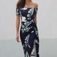 Slit Printed Off-Shoulder Midi Dress