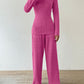 Ribbed V-Neck Long Sleeve Top and Pocketed Pants Set