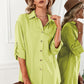 Solid Button Up Drop Shoulder Blouse