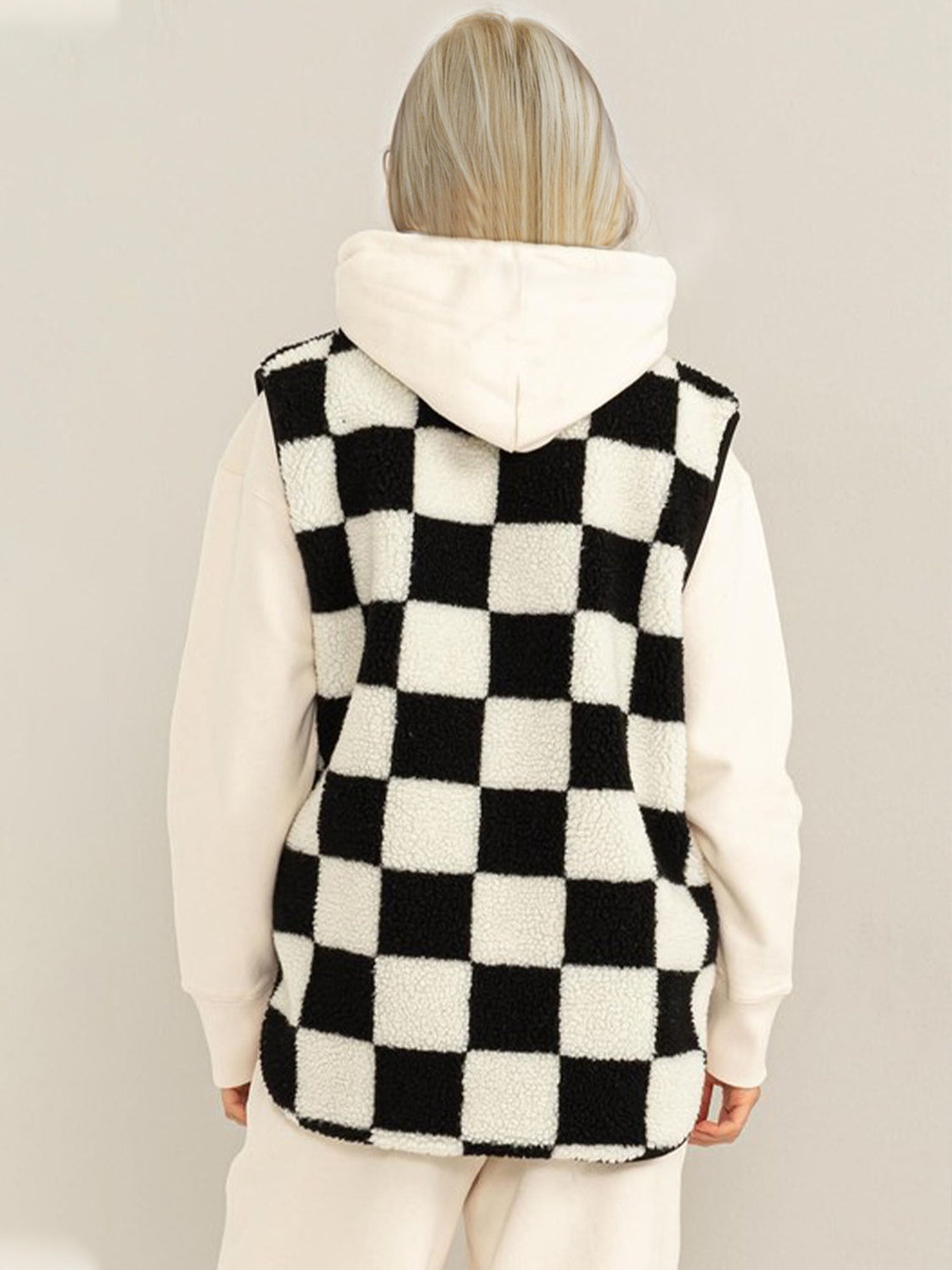 Zip Up Checkered Vest Coat