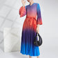 Miyake Pleated Gradient V-Neck Midi Dress