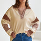 Color Block Johnny Collar Long Sleeve Sweatshirt