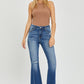 RISEN High Rise Front Slit Frayed Hem Flare Jeans