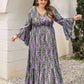 Plus Size Printed V-Neck Long Sleeve Maxi Dress