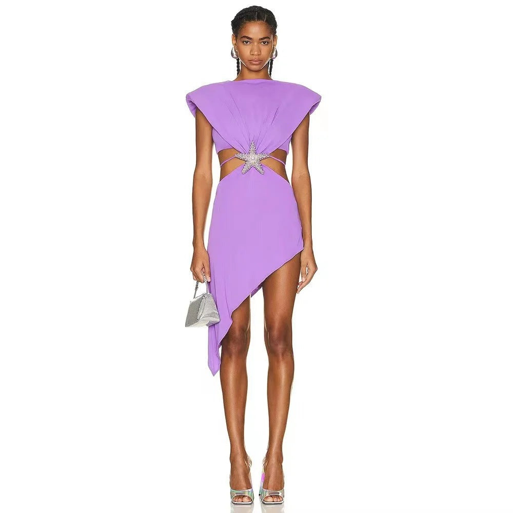 Crystal Star Cutout Sleeveless Bandage Dress