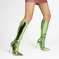 Metallic Patent Leather Thin Heels Knee-High Boots