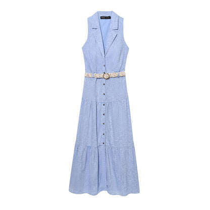 Notched Sleeveless A-Line Maxi Dress