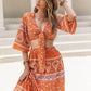 Printed Plunge Half Sleeve Top and Skirt Set